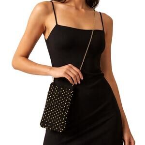 Anthropologie Black Gold Beaded Mini Crossbody Bag Evening Purse India